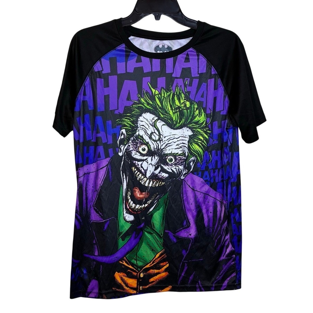 DC Comics Batman Joker All Over Print Black Polyester Shirt US M Short Sleeve